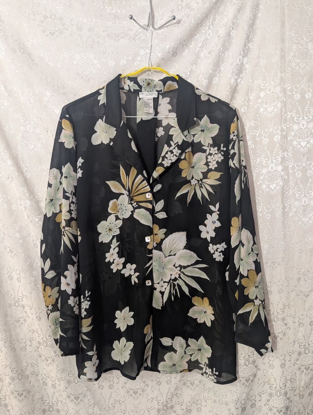 Vintage Y2K A Wild Thyme Sheer Tropical Floral Button Down Blouse